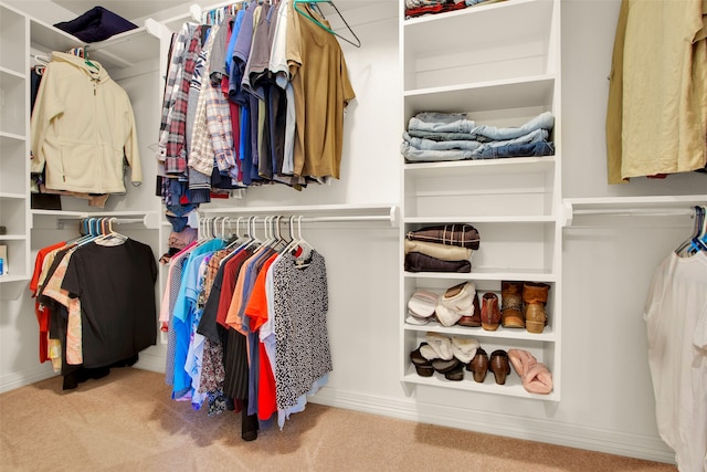 spacious closet featuring light carpet