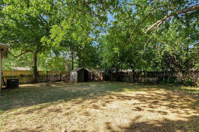 view of yard with a storage unit and cooling unit