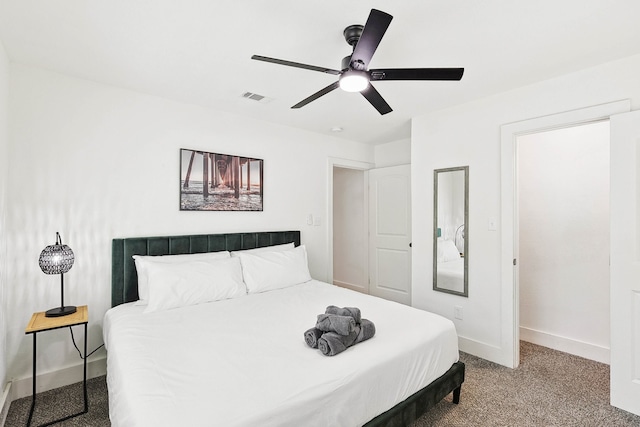 bedroom featuring carpet floors and ceiling fan