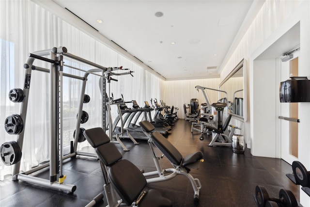 exercise room with a wall of windows