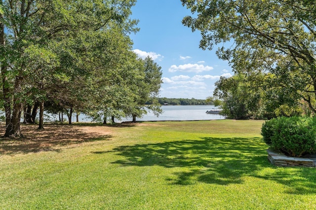 view of yard with a water view