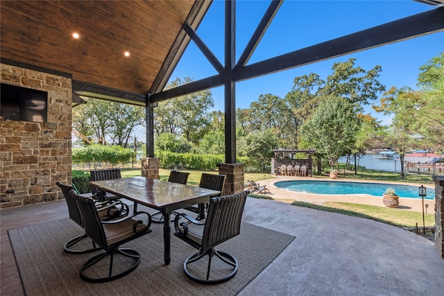 view of patio / terrace featuring a water view