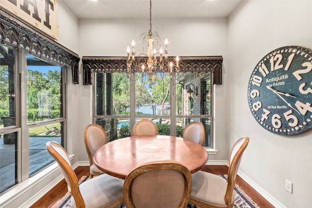 dining space featuring a notable chandelier and hardwood / wood-style floors