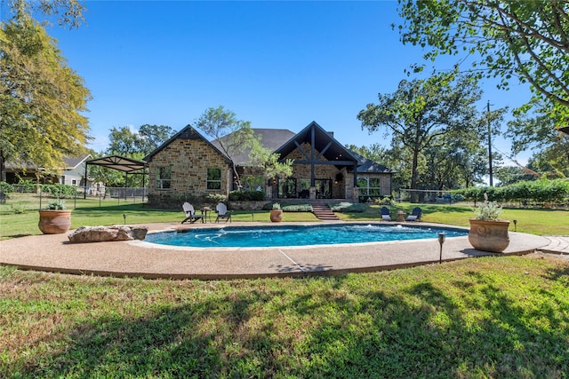 view of pool with a gazebo and a yard