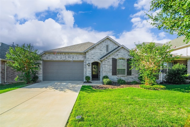 view of front of house featuring a front yard and a garage