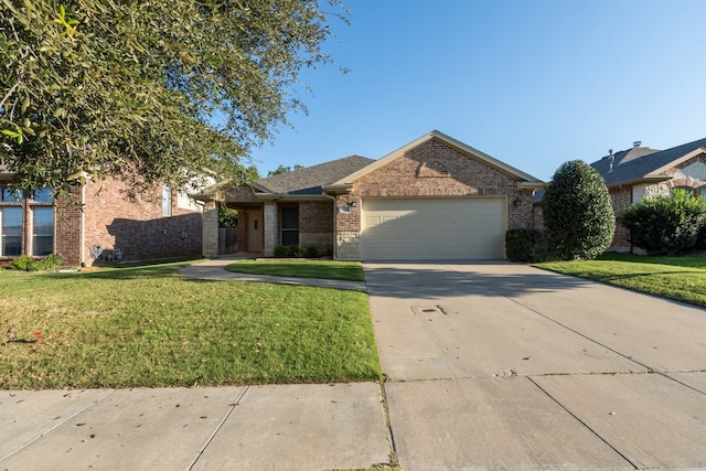 ranch-style home with a front yard and a garage