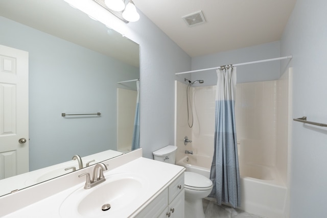 full bathroom featuring vanity, toilet, and shower / bath combo with shower curtain