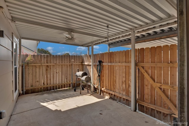 view of patio / terrace featuring ceiling fan