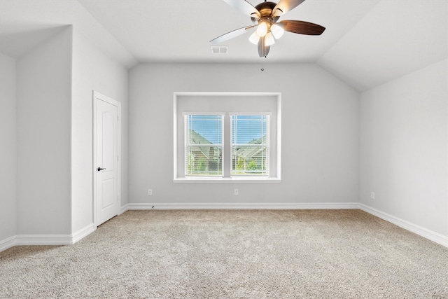 bonus room featuring vaulted ceiling, ceiling fan, and carpet flooring