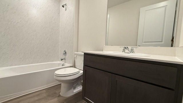 full bathroom featuring shower / bath combination, vanity, toilet, and wood-type flooring