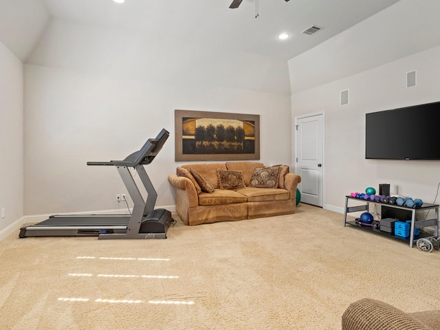 7005 Shinnecock Hills Dr, Fort Worth, TX 76132 - workout area featuring baseboards, visible vents, carpet floors, and a ceiling fan