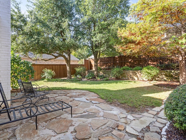 7005 Shinnecock Hills Dr, Fort Worth, TX 76132 - view of yard with a fenced backyard and a patio area
