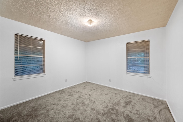 unfurnished room featuring a textured ceiling and carpet flooring