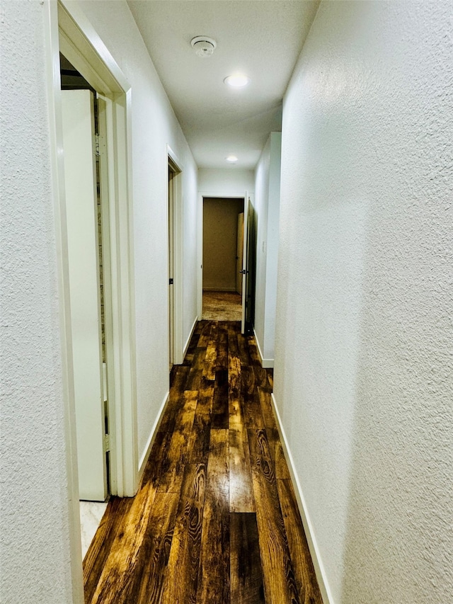 corridor with dark hardwood / wood-style floors