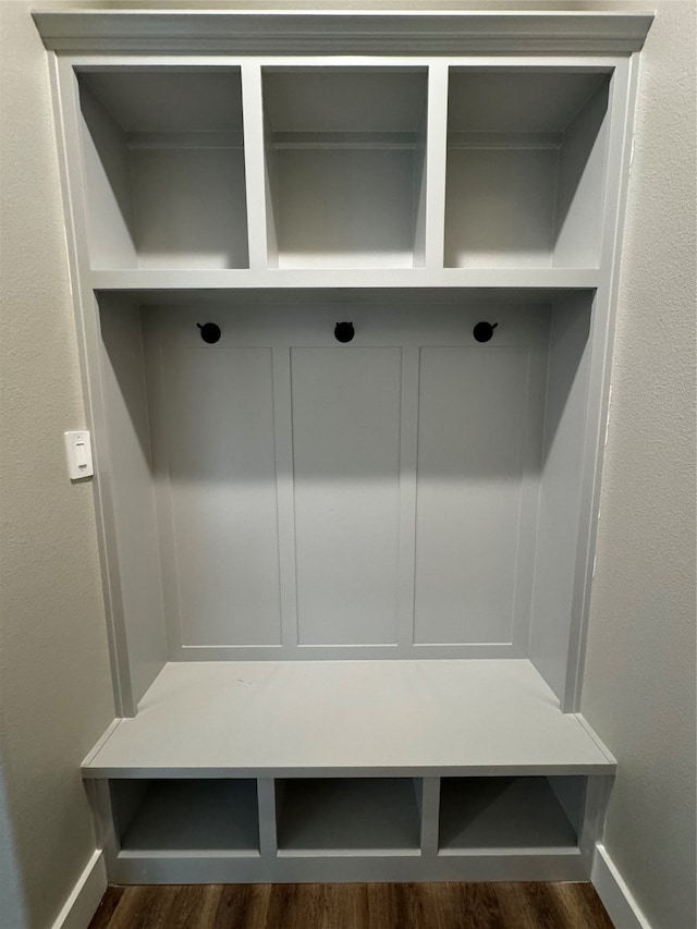 mudroom featuring dark wood-type flooring