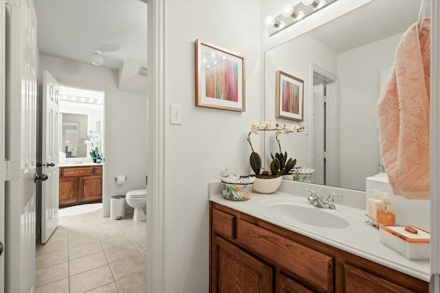 bathroom featuring tile patterned flooring, vanity, and toilet