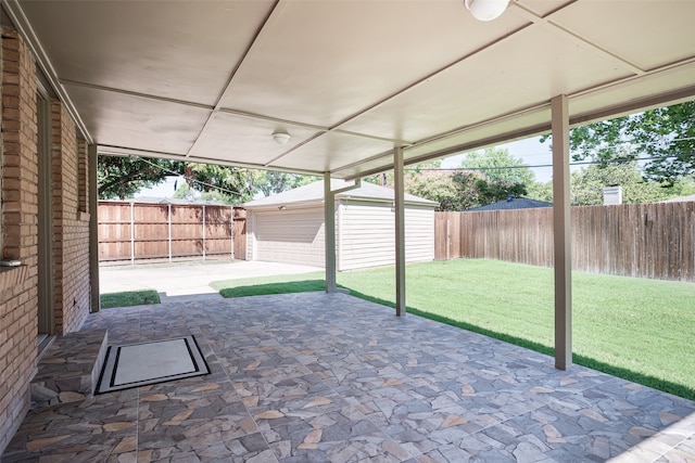 view of patio / terrace featuring an outdoor structure