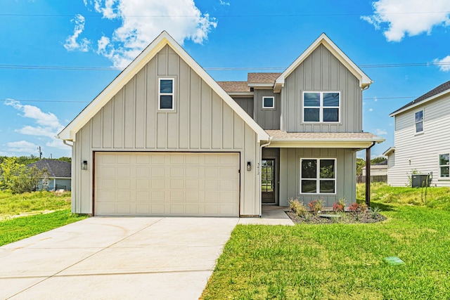 view of front of house with a front lawn and central AC