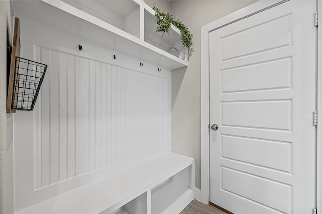 mudroom featuring wood-type flooring