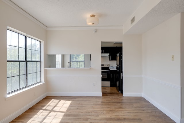 spare room featuring wood-type flooring, ornamental molding, and a wealth of natural light