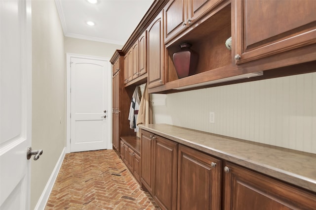 interior space with ornamental molding