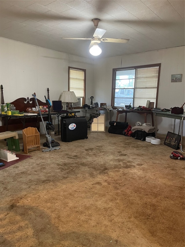 miscellaneous room featuring carpet and ceiling fan