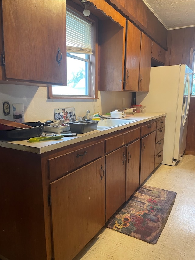 kitchen with white fridge