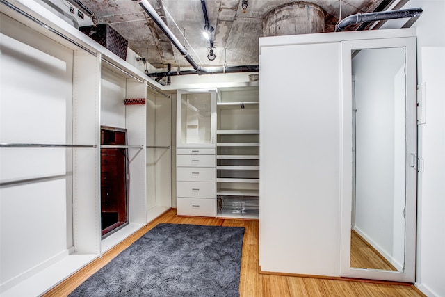 walk in closet with hardwood / wood-style flooring