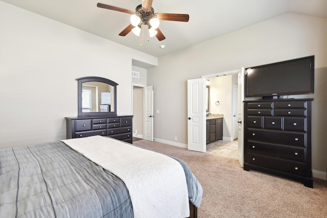 1104 Dove Haven Dr, Mansfield, TX 76063 - bedroom with connected bathroom, light carpet, a ceiling fan, baseboards, and visible vents
