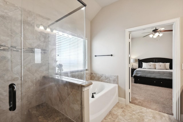 1104 Dove Haven Dr, Mansfield, TX 76063 - ensuite bathroom with ceiling fan, tiled shower, a bath, and ensuite bath