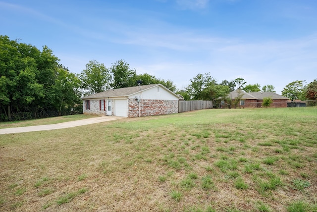 view of yard with a garage