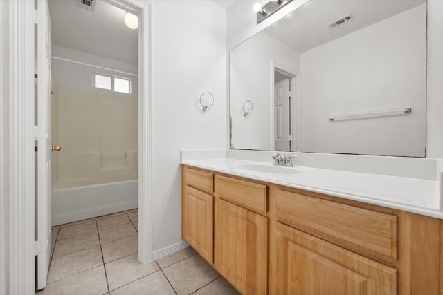 bathroom with shower / tub combination, tile patterned flooring, and vanity