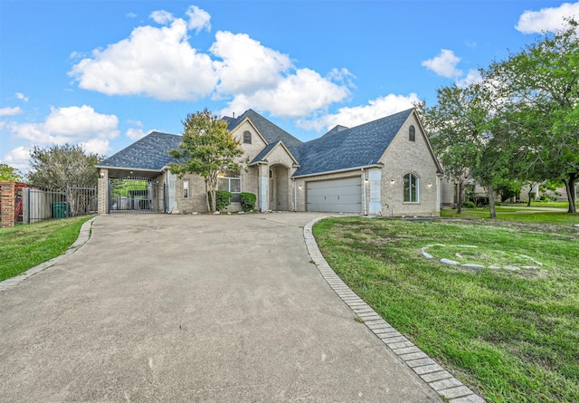 view of front facade with a front yard and a garage