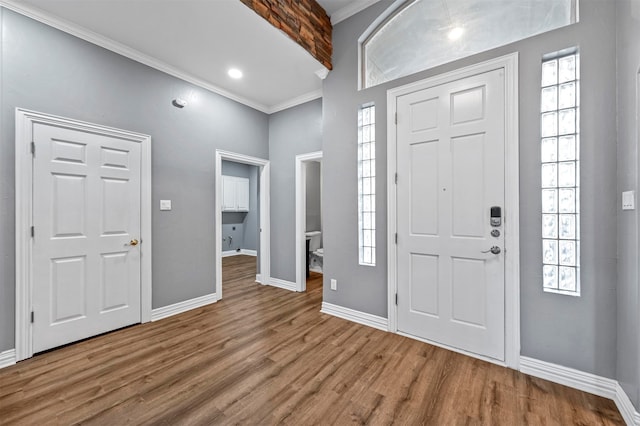 foyer entrance with hardwood / wood-style floors and plenty of natural light