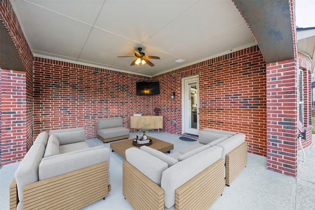 view of patio featuring ceiling fan and an outdoor hangout area