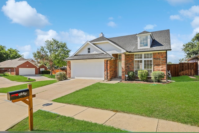 view of front facade featuring a front yard and a garage