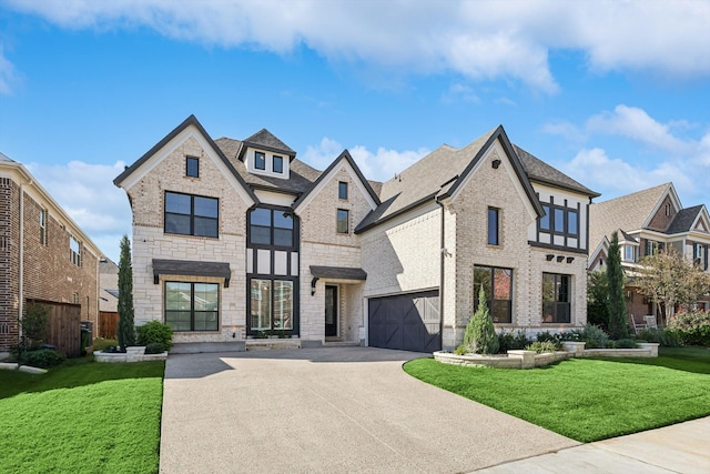 view of front of property with a front yard and a garage