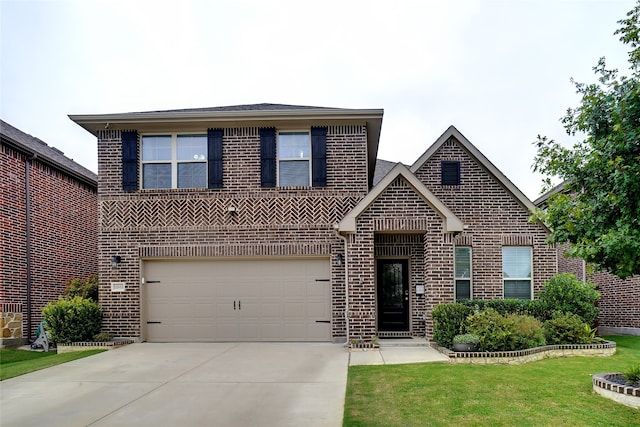 front of property featuring a garage and a front lawn