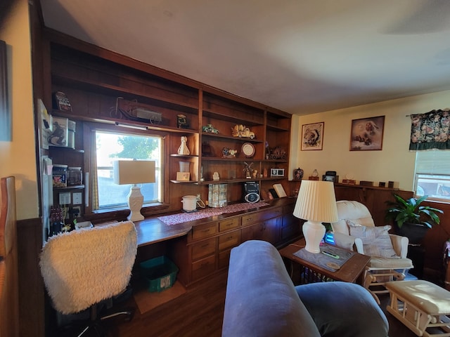 office with dark wood-type flooring