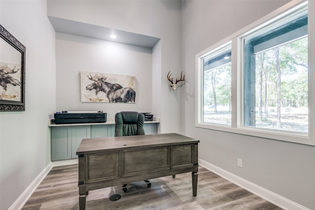 office area with wood-type flooring