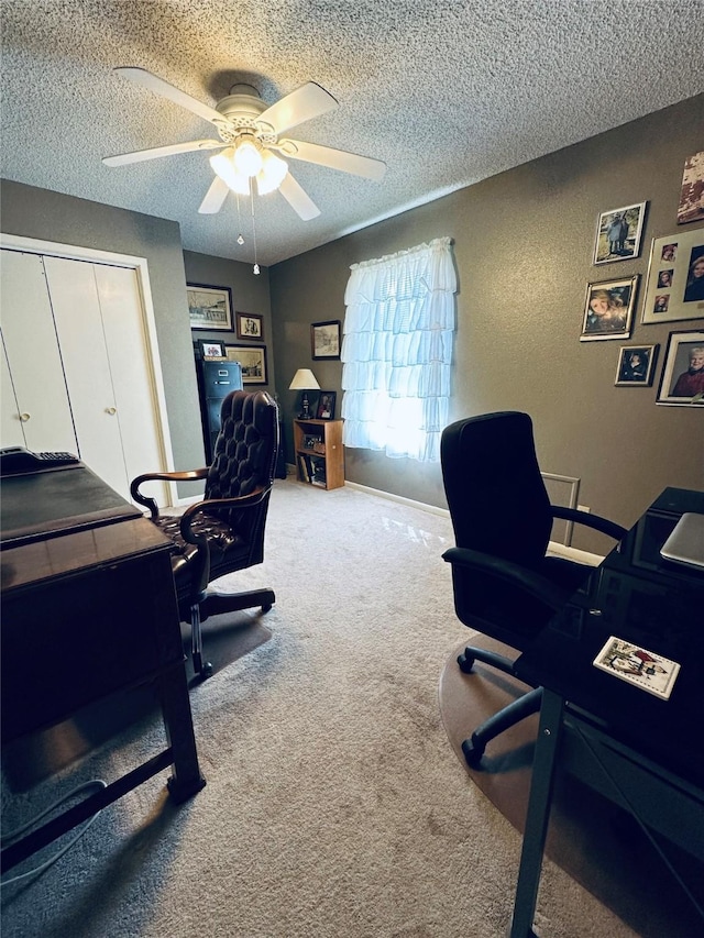 1402 Marie St N, Comanche, TX 76442 - carpeted office space featuring a textured ceiling and a ceiling fan