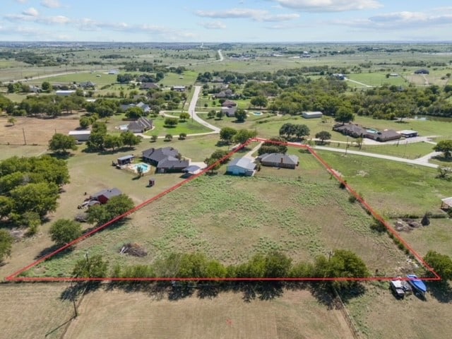 aerial view featuring a rural view