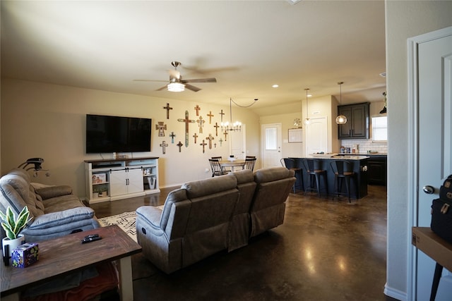 living room featuring ceiling fan