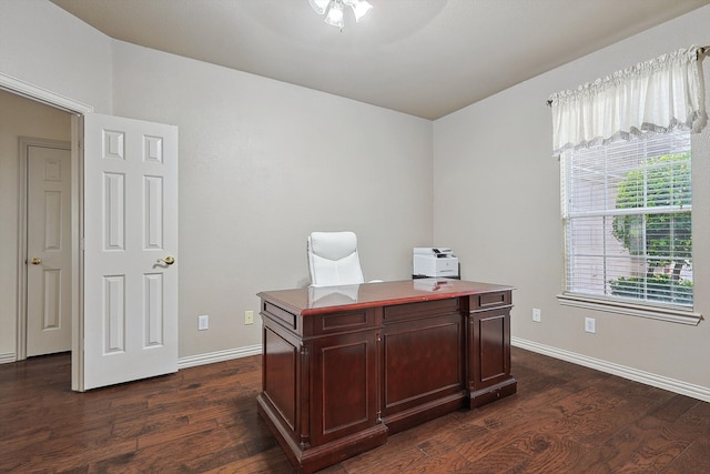 office space featuring dark wood-type flooring