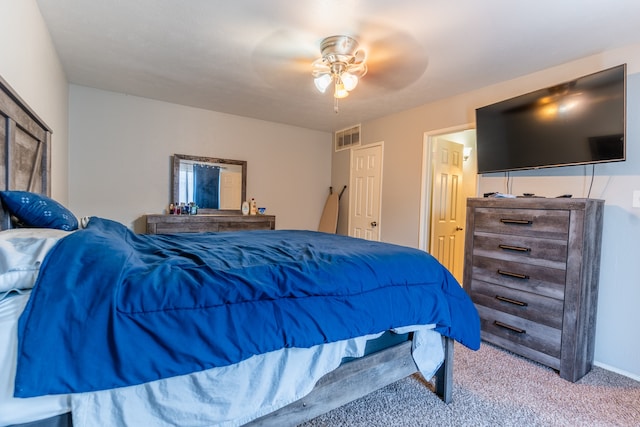 bedroom featuring ceiling fan and carpet flooring