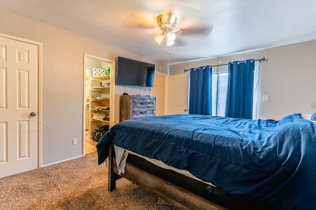 bedroom with carpet flooring and ceiling fan