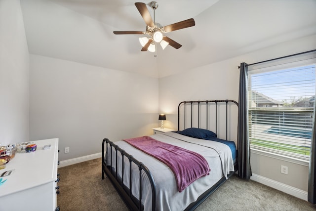 bedroom with ceiling fan and carpet