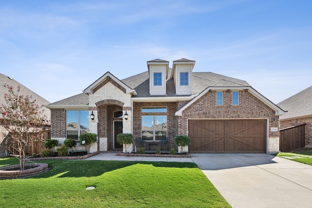 view of front of house with a garage and a front yard