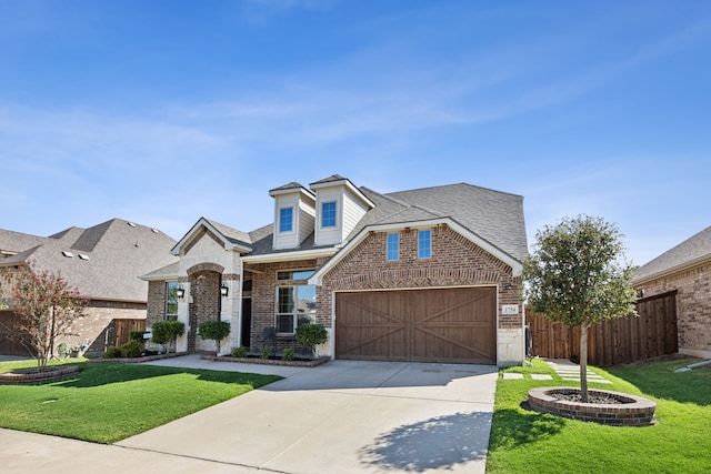 view of front facade featuring a front lawn and a garage