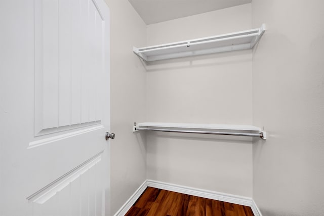 walk in closet featuring dark wood-type flooring